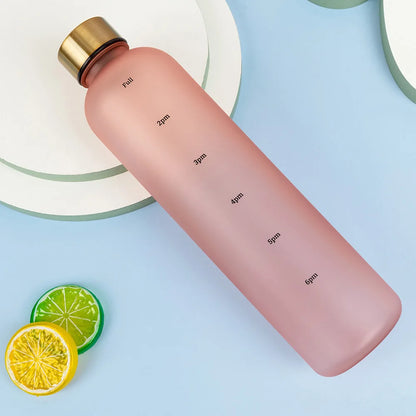 1L Water Bottle With Time Marker Reusable Leakproof Sports Water Bottle for Fitness Sports Outdoors Travel Frosted Drink Bottles
