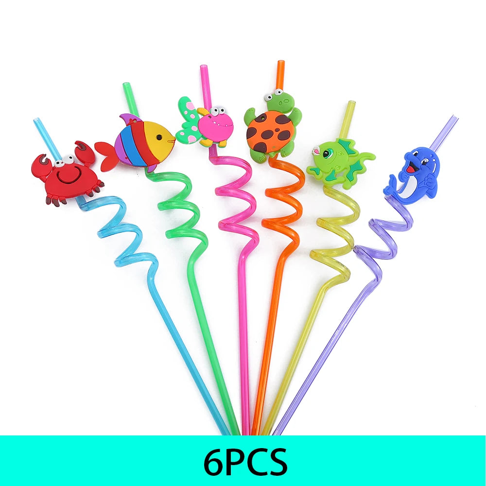 6-12  Animal Ocean Shaped Straws Party Party Gifts Reusable Children's Straws Party Party Supplies Provide Free Cleaning Brushes