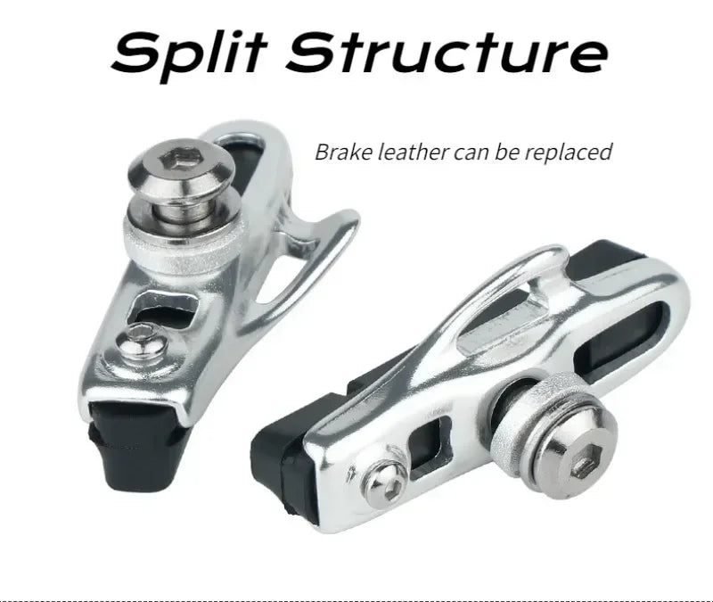 A Pair 55MM Brake Pads for Road Bikes with Metal Rings C-brake Pads Replaceable Brake Blocks Aluminium Alloy Block Bicycle Parts