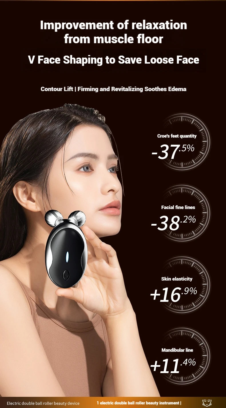 Electric Facial Roller Massager - EMS Microcurrent V-Shape Lifting Device for Face Contouring, Anti-Aging Skin Care & Hydration
