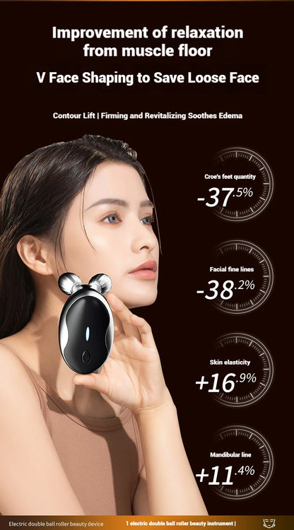 Electric Facial Roller Massager - EMS Microcurrent V-Shape Lifting Device for Face Contouring, Anti-Aging Skin Care & Hydration