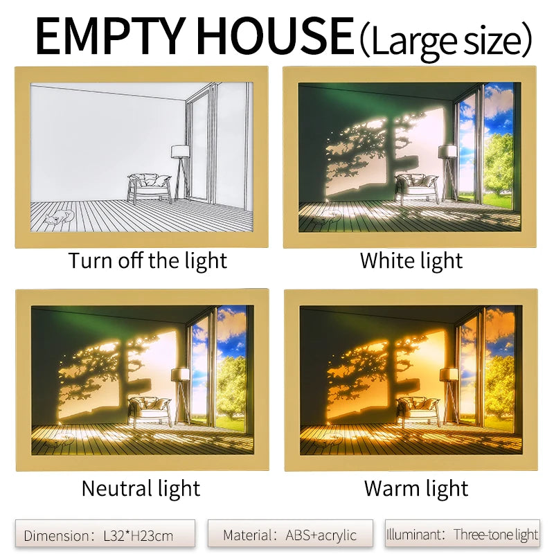 Beautiful LED Light Painting Indoor Sunlight Window Wooden Photo Light Dimming Wall Artwork Table Lamp Home Decor Night Lamp