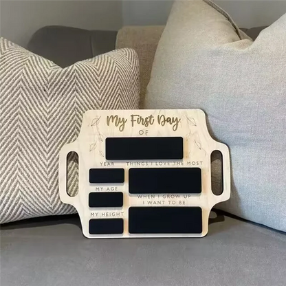 First Day of School Sign - Reusable Memory Photo Board with Handles Back to School Starting School Nursery Preschool