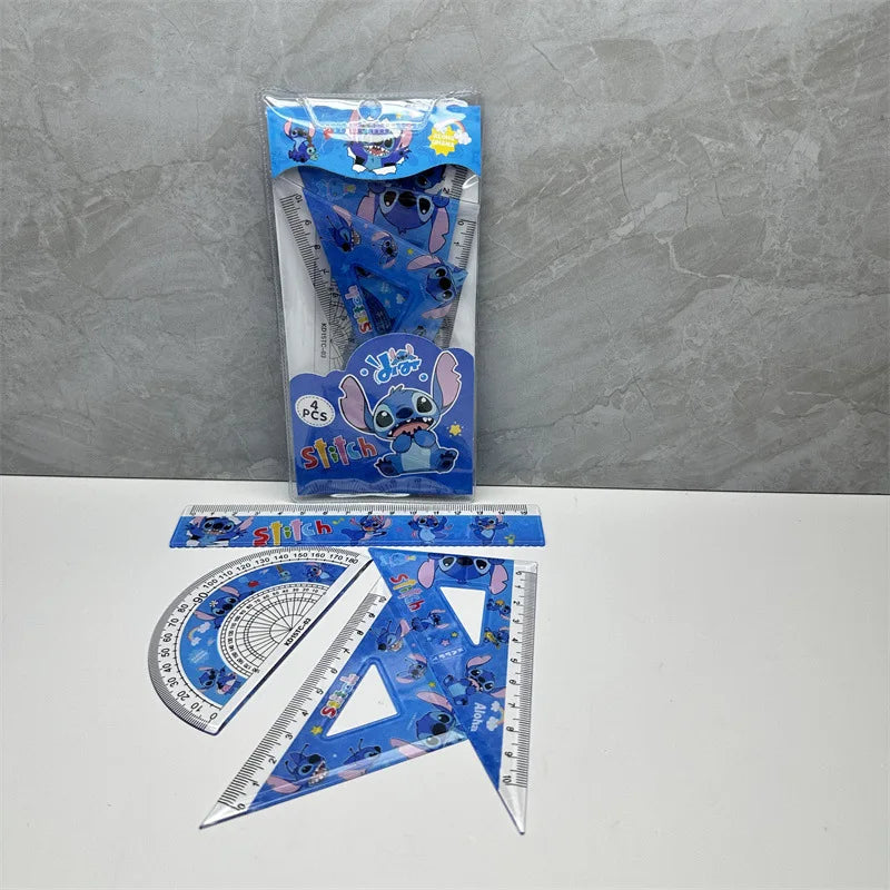 4pcs/Set Disney Stitch Drawing Ruler Set Student Study Stationery Ruler Student Stationery Supplies Measuring Tools