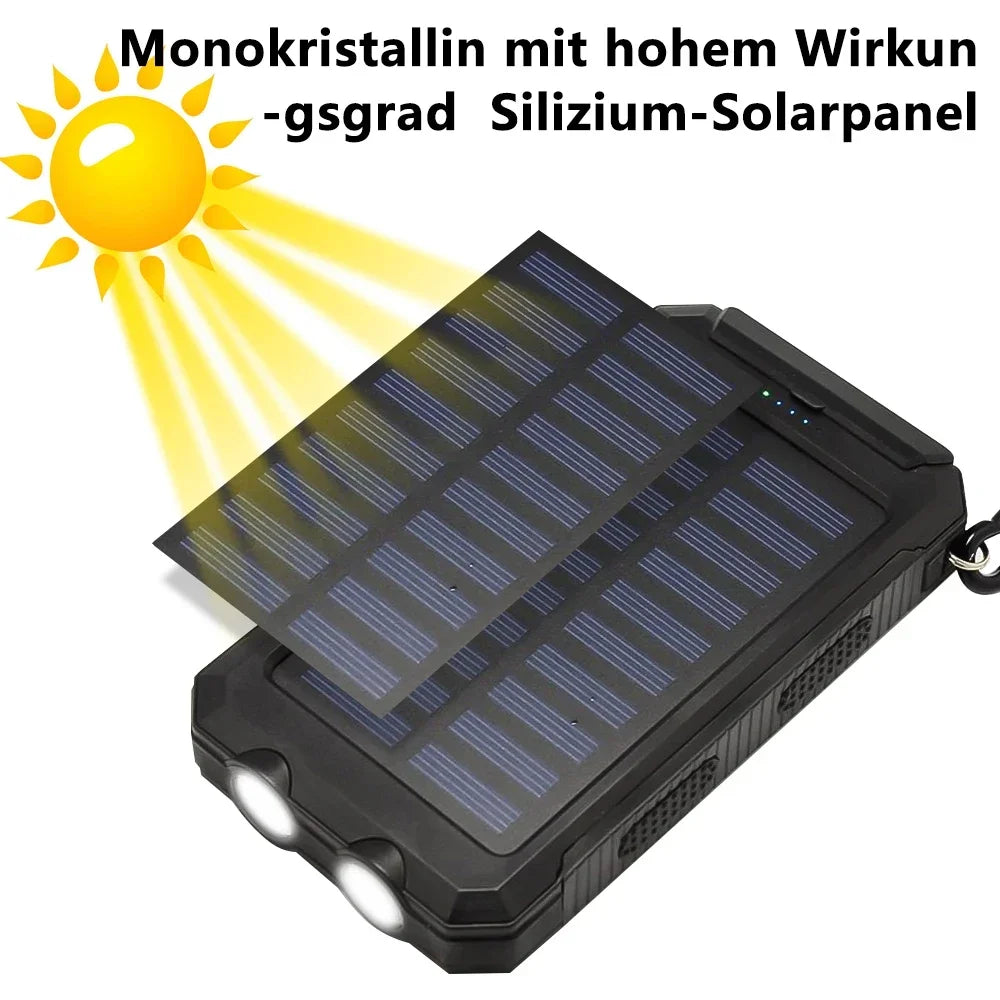 Solar Power Bank 20000mAh Charging Portable Charger Phone External Battery with SOS Flashlight 2-USB Outdoor Powerbank