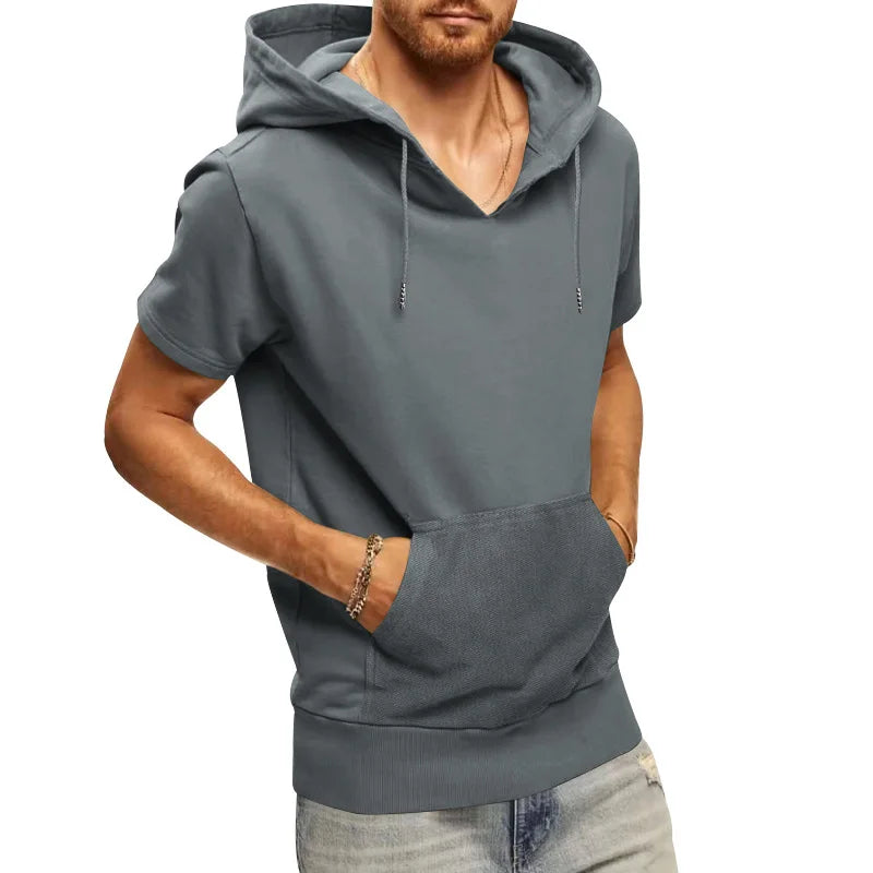 2024 Amazon New Men's Athleisure European and American Hooded Loose Short Sleeves