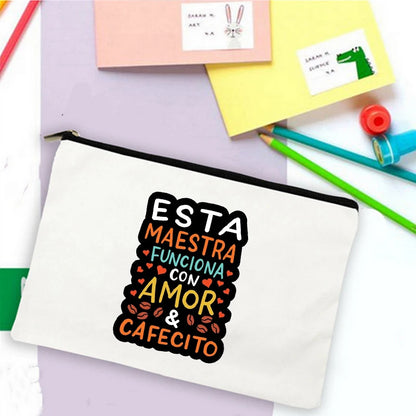 School Stationery Supplies Storage Bags  Rainbow Teacher Spanish Printed Teacher Pencil Cases Travel Wash Pouch Gifts Makeup Bag