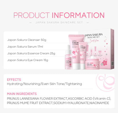 LAIKOU Sakura Skin Care Set Facial Cleanser Face Cream Essence Facial  Eye Cream Skincare Product 4pcs Kit