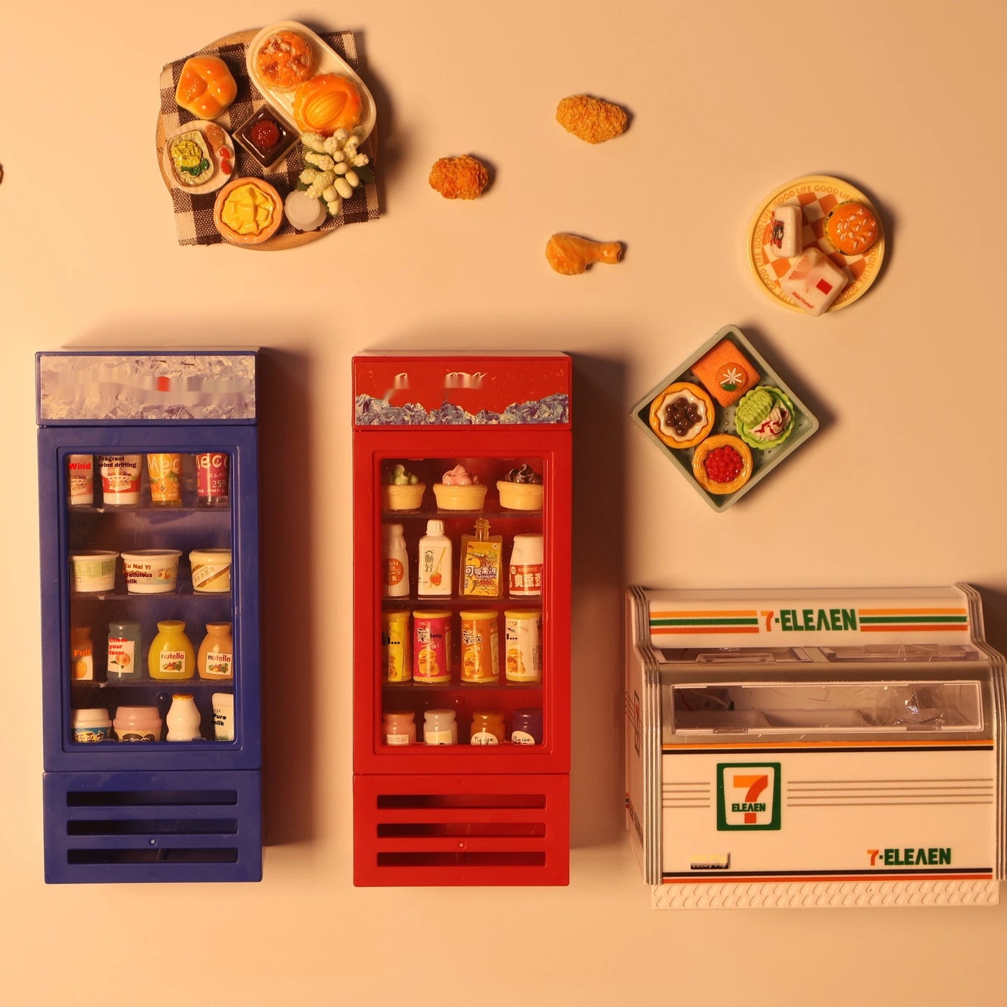 3d Fridge Magnets Miniature Fridge Shelfs Freezer Magnetic Refrigerator Sticker With Food Toys Home Decore Dollhouse Models