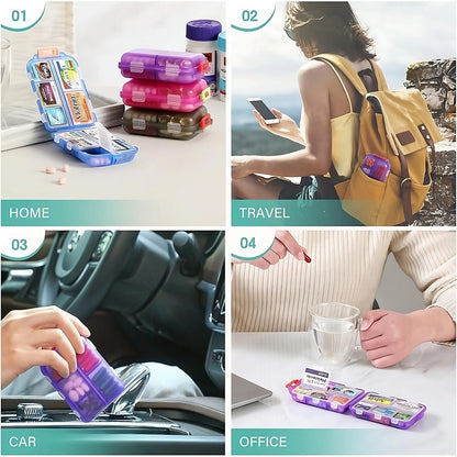 Travel Pill Organizer Box Brand Labels 10 Compartment Small Pill Case Medicine Kit Portable Pocket Purse Pharmacy