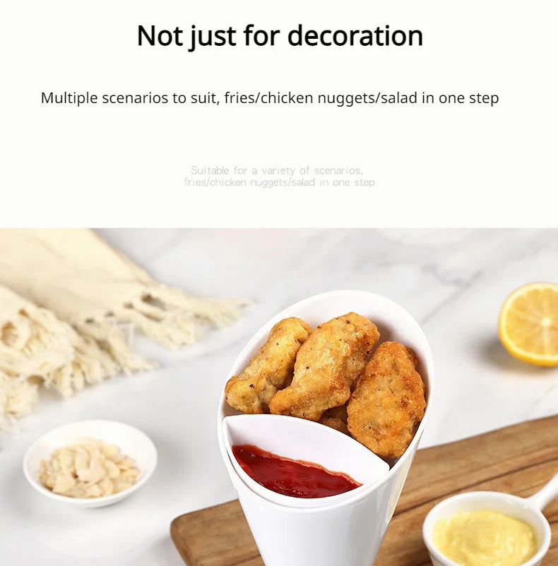 2 In 1 French Fries Cups Plastic Cups Sauces Snacks Dessert Plate Ketchup Slant Cup Two Cup Spout Kitchen Accessories