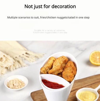 2 In 1 French Fries Cups Plastic Cups Sauces Snacks Dessert Plate Ketchup Slant Cup Two Cup Spout Kitchen Accessories