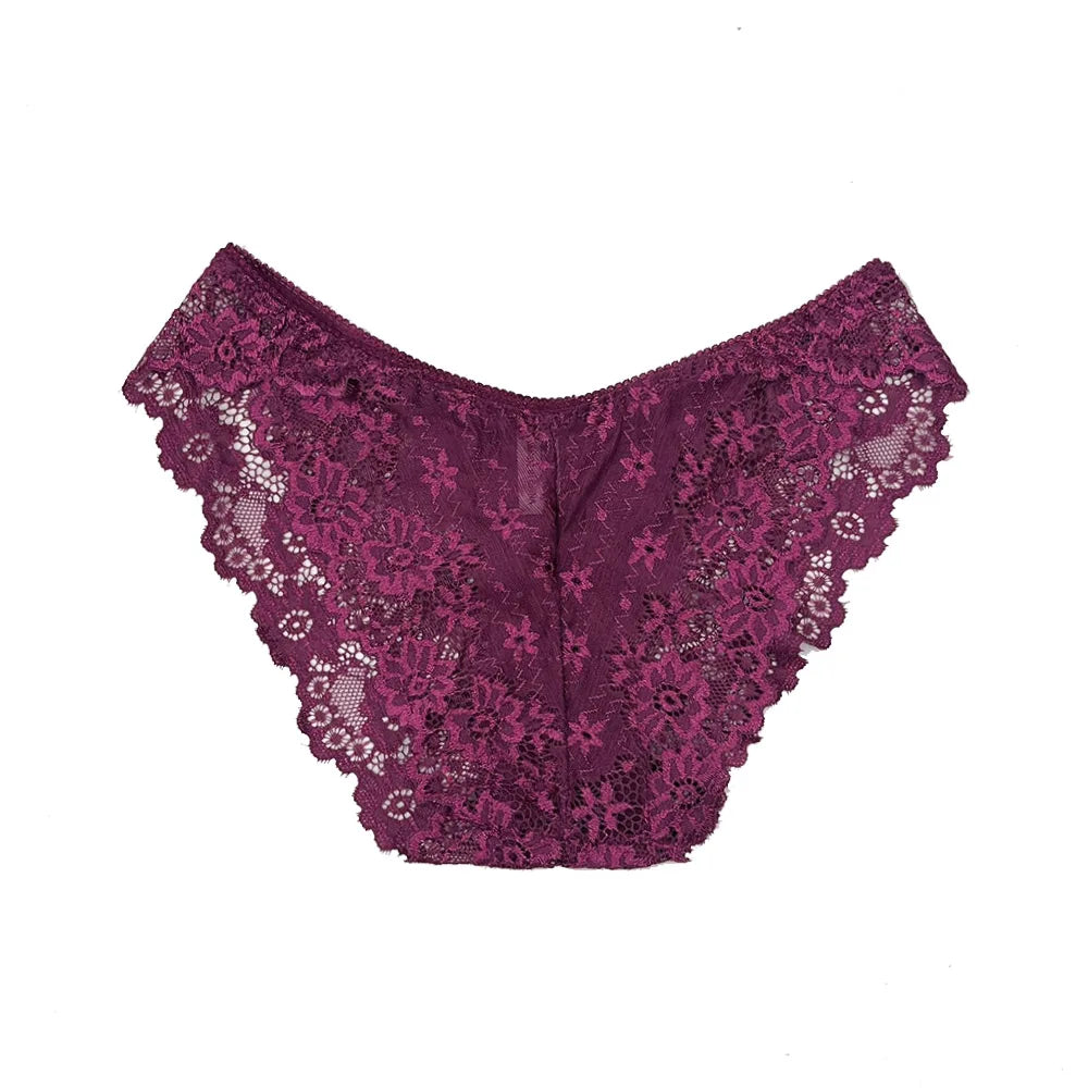 5 PCS/Set Sexy Ladies Transparent Lace Lingerie Panties Woman Cotton Crotch Solid Color Briefs Underwear