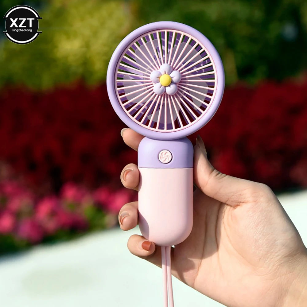 Cartoon Flower Shaped Fan USB Rechargeable Handheld Fan Outdoor Travel Portable Handheld Fan