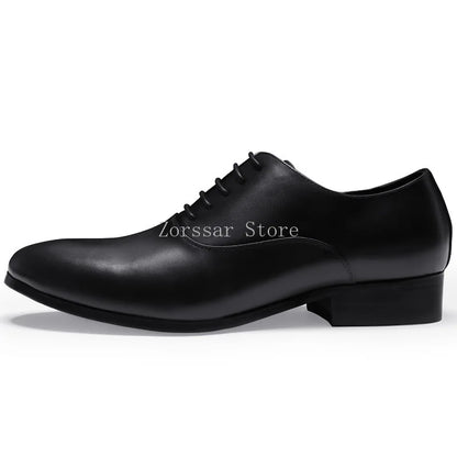 3CM Heels Men Wedding Shoes Genuine Leather White Black Oxford Dress Business Suit Shoe Lace Up Point Toe Formal Shoes Handmade