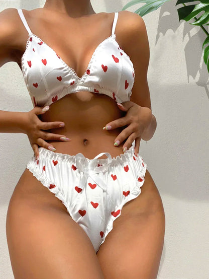 Women's Erotic Lingerie Suit Bowknot Sexy Wire Free Lingerie Underwear Two Piece Female White Set Set Sexy Lingerie Woman's Bra