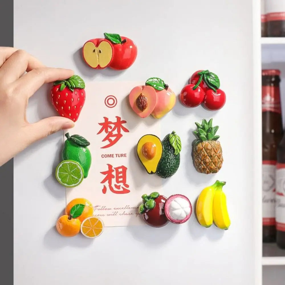 3D 3D Fruit Refrigerator Stickers Magnetic Cartoon Simulated Fruit Magnetic Stickers Cute Fruit Design Resin Food Toys