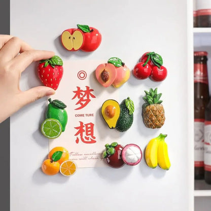 3D 3D Fruit Refrigerator Stickers Magnetic Cartoon Simulated Fruit Magnetic Stickers Cute Fruit Design Resin Food Toys