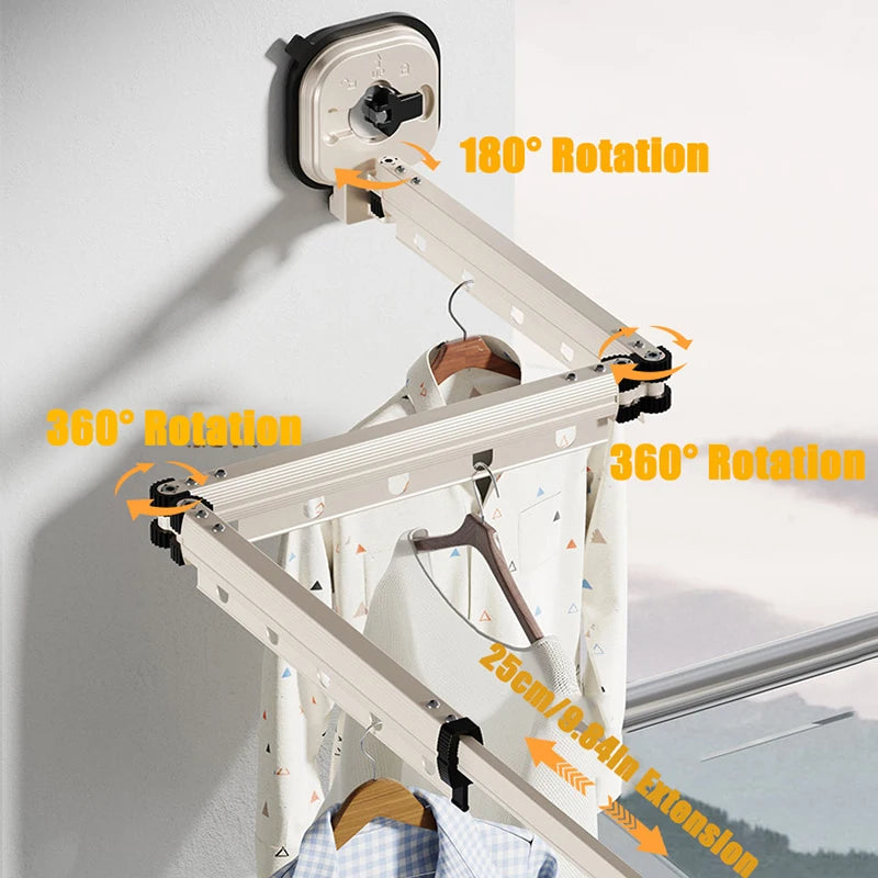 Retractable Clothes Hanger Wall Mounted No Punching Laundry Drying Rack Foldable Drying Racks Space Saving For Bathroom Balcony