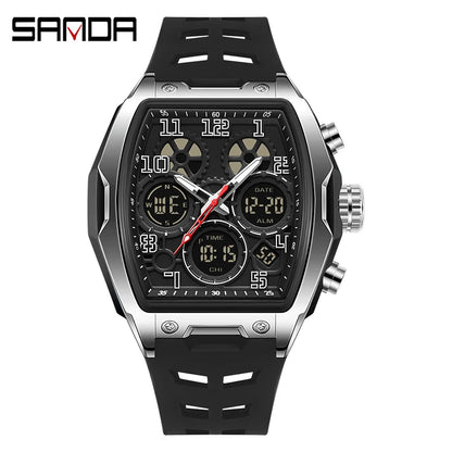 SADNA 6266 Popular Student Watch Wine Barrel Curved Mirror Alarm Clock Timer Waterproof Student Electronic Watch 2025