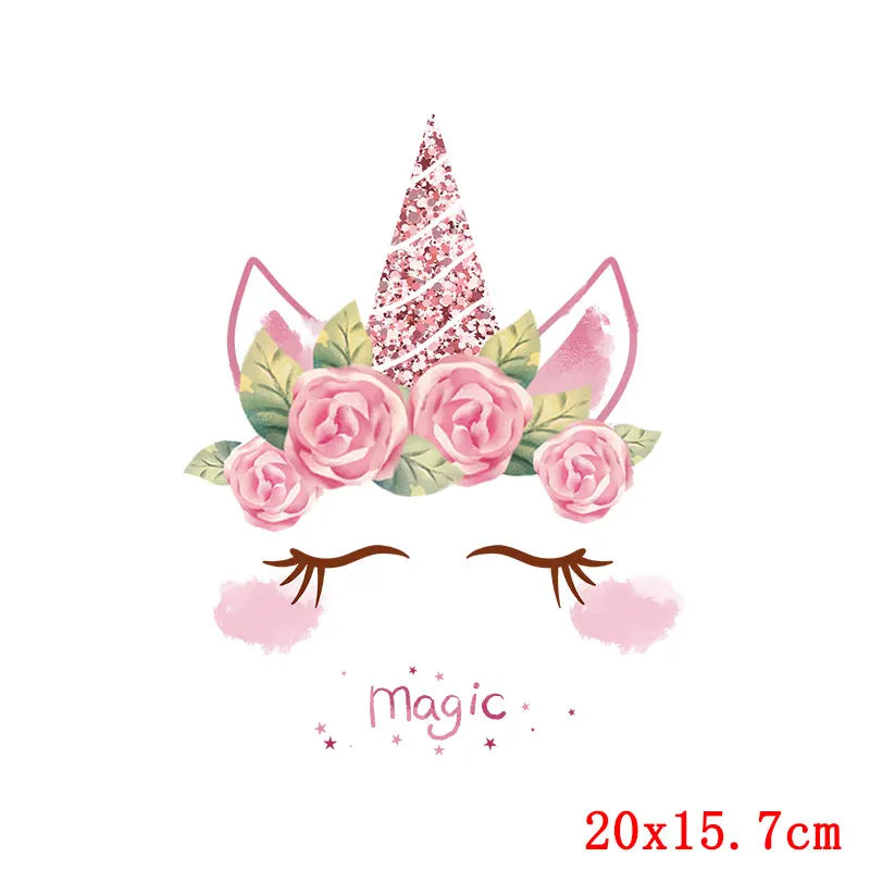 Rainbown Unicorn Heat Thermal Transfer For Clothes Cute Cartoon Iron-On Transfers Sticker On Babys Clothes DIY Aniaml Applique