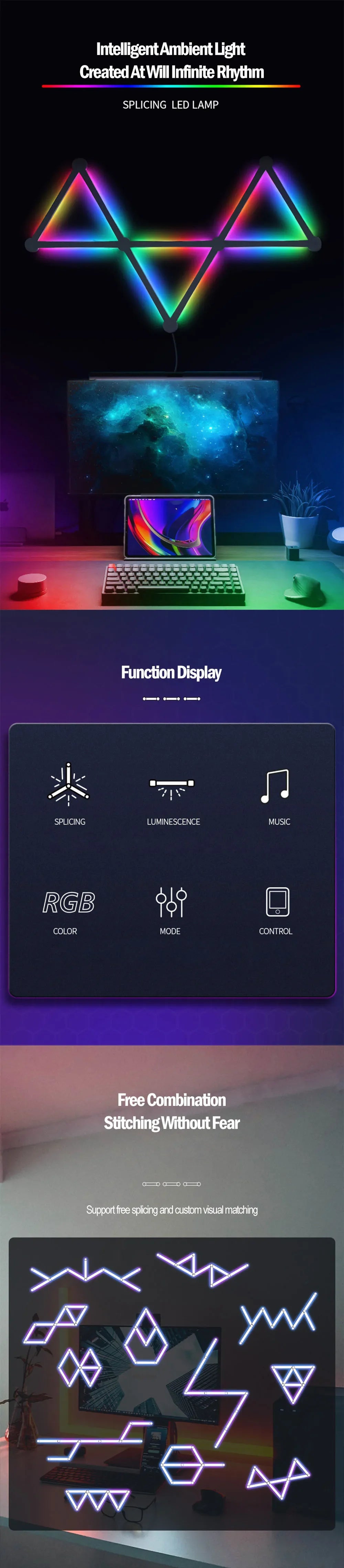 Smart LED Wall Light RGB IC Strip DIY Atmosphere Night Light APP Music Party TV Backlight Bedroom Game Room Decor Night Lights