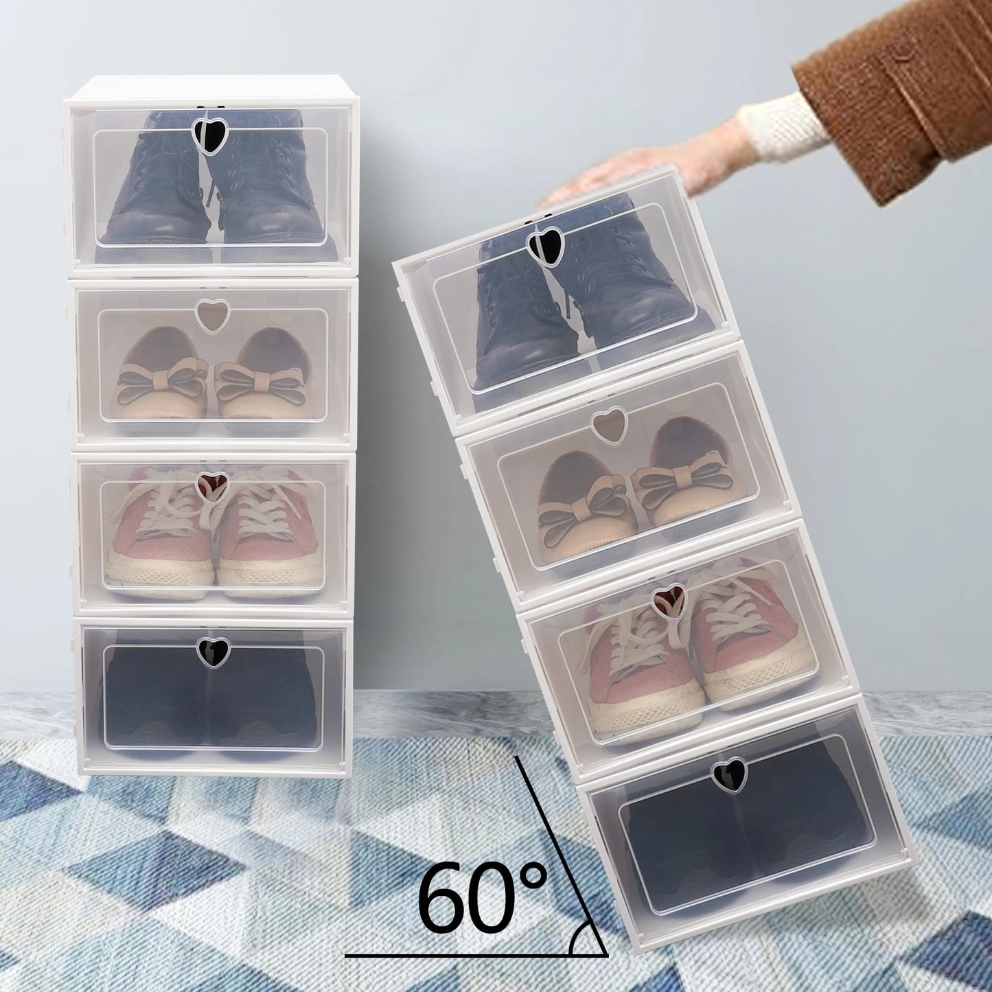 20Pcs Foldable Shoe Storage Boxes with Lids Transparent Stackable Containers Drawer Style PP Plastic Shoe Organizers