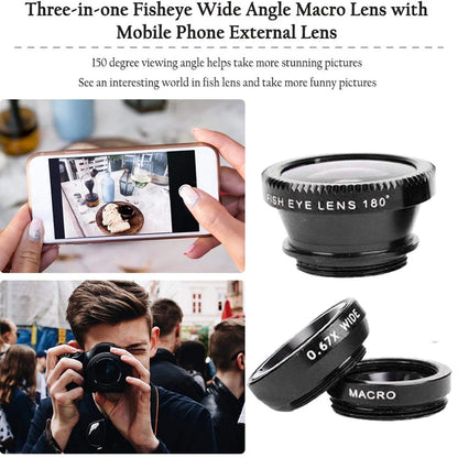 3 in 1 Fisheye Phone Lens Wide Angle Zoom Lens Fish Eye Macro Lenses Camera Kits With Clip Lens On The Phone For All Smart Phone