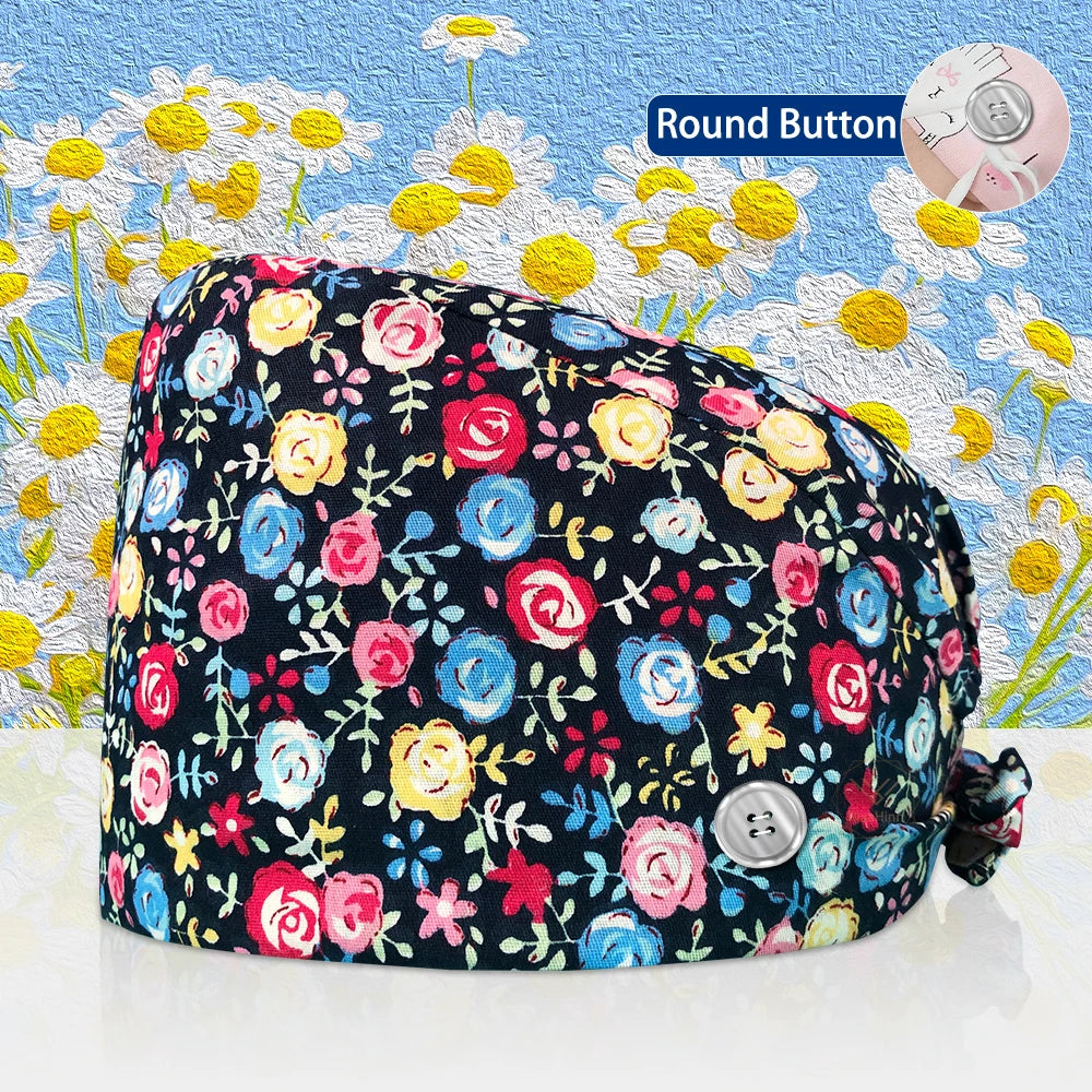 Cotton Lab Work Scrubs Caps Flower Printing Medical Scrubs Women Surgical Caps Health Service Caps Operator Hats Nursing Hats