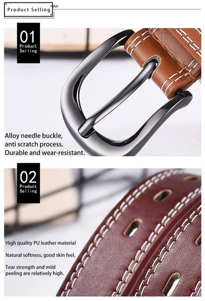 Women's Belt Retro Needle Buckle Men's Belt Casual Trend Belt Soft Belt Hollow Belt Paired with Jeans Belt PU Leather Belt