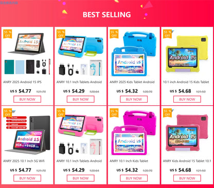 10.1 inch Android 15 Kids Tablet 8GB(4+4 Expand) RAM 64GB ROM 5000Mah Octa-core Children Learning Educational Children's Tablets