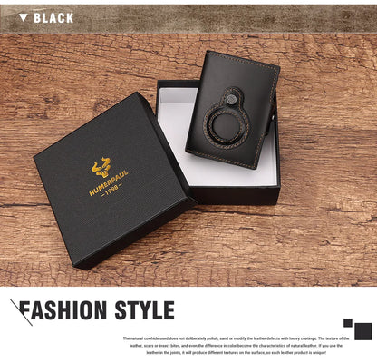 Cowhide Leather Men's Wallet RFID Blocking Protect Cardholder Automatic Card Case for Women with Apple AirTag Holder