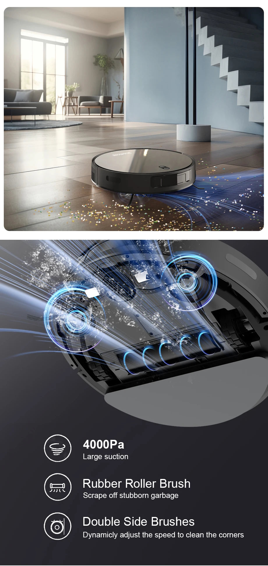 Robot Vacuum Cleaner Combo Mop,4000PA Suction Robotic,WiFi/Voice Control,Auto-Recharge,Pet Hair For Home Vacuum Cleaning Robot