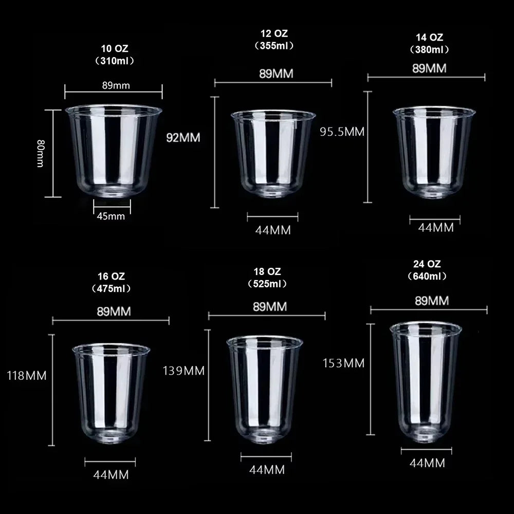 Disposable 400ml Plastic Cups with Lids Clear PET Snack and Drink Cups for Boba Milk Tea and Cold Beverages