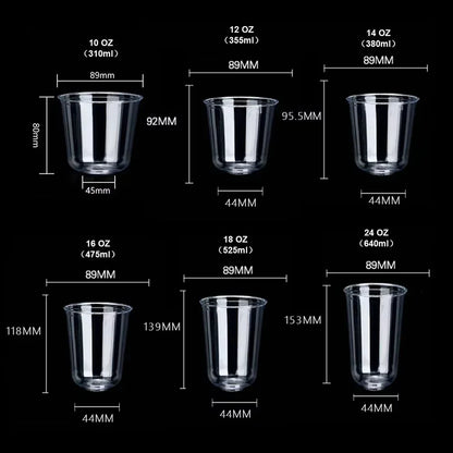 Disposable 400ml Plastic Cups with Lids Clear PET Snack and Drink Cups for Boba Milk Tea and Cold Beverages