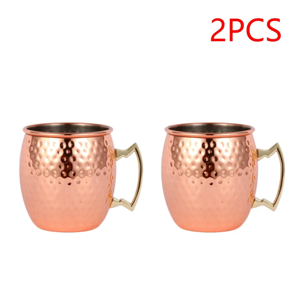 1-8PCS 500ML Moscow Mule Copper Mugs Metal Mug Cup Stainless Steel Hammered Copper Plated Beer Coffee Cup Bar Cocktail Wine Cups