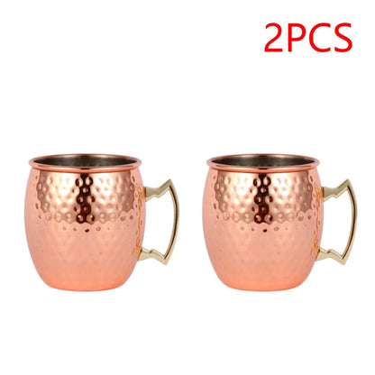 1-8PCS 500ML Moscow Mule Copper Mugs Metal Mug Cup Stainless Steel Hammered Copper Plated Beer Coffee Cup Bar Cocktail Wine Cups