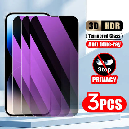 3pcs Anti-blue Light Privacy protector film for iPhone 15 Pro Max 14 Plus 11 12 Mini 13 X XR XS tempered glass phone screen