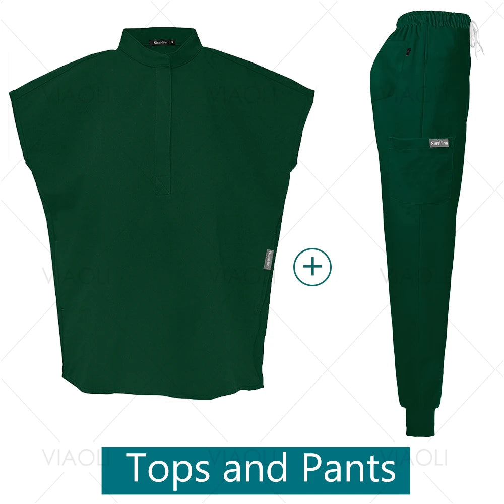 Scrubs Uniforms Sets Medical Nursing Hospital Working Clothes Solid Color Surgical Gowns Breathable Scrub Top Joggers Pants Suit