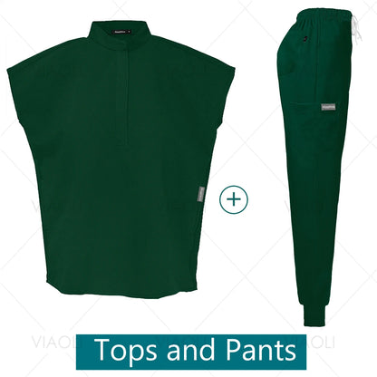 Scrubs Uniforms Sets Medical Nursing Hospital Working Clothes Solid Color Surgical Gowns Breathable Scrub Top Joggers Pants Suit
