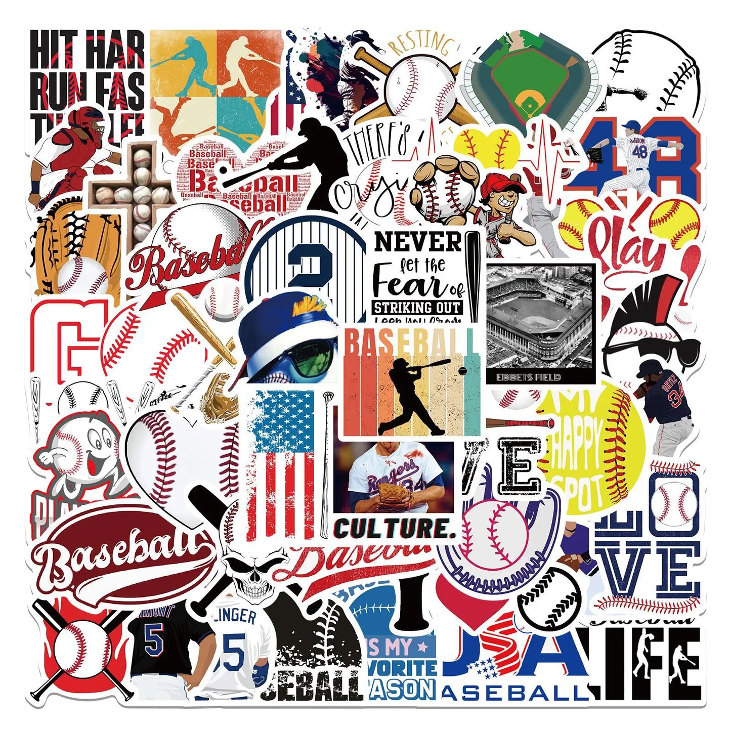 Baseball Stickers 52PCS Sports Baseball Stickers for Water Bottles,Baseball Sticker,Baseball Helmet Stickers