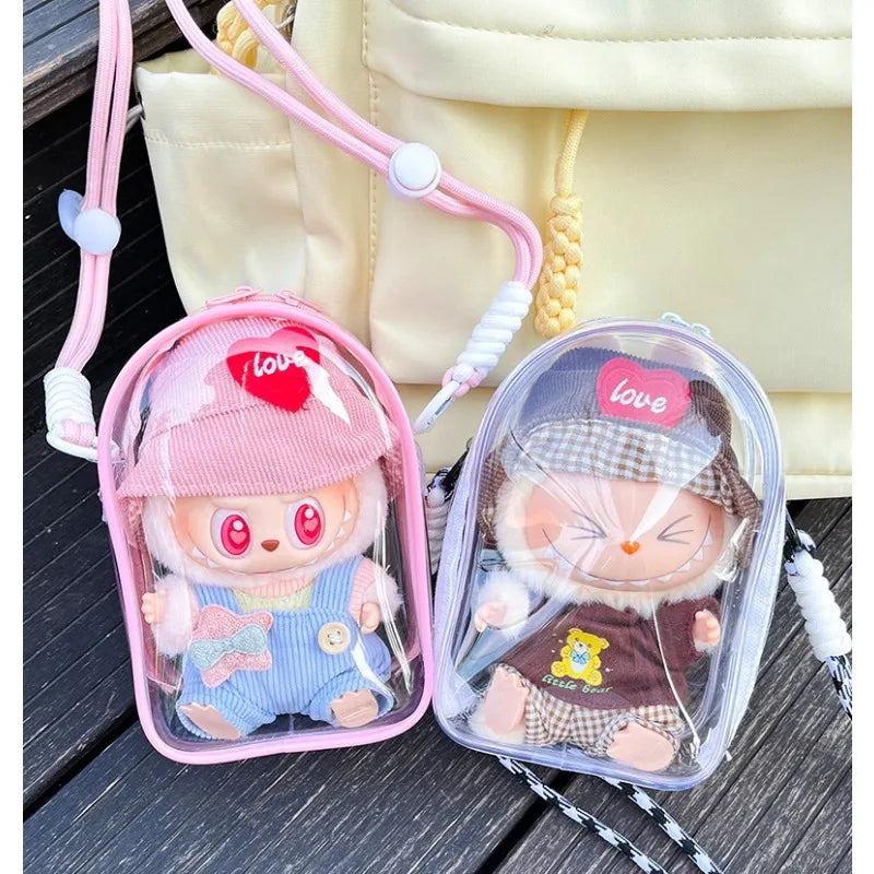 Labubu Protect Case Labubu Sitting Party 15/17cm Cotton Doll Shoulder Pain Bag PVC Storage Bag Labubu Walk Bag Dustproof