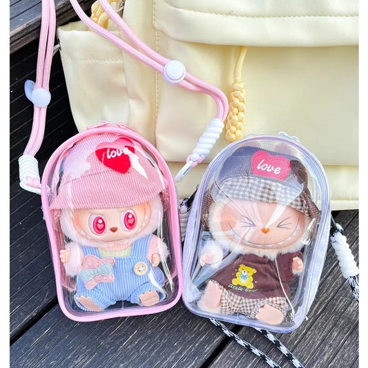 Labubu Protect Case Labubu Sitting Party 15/17cm Cotton Doll Shoulder Pain Bag PVC Storage Bag Labubu Walk Bag Dustproof