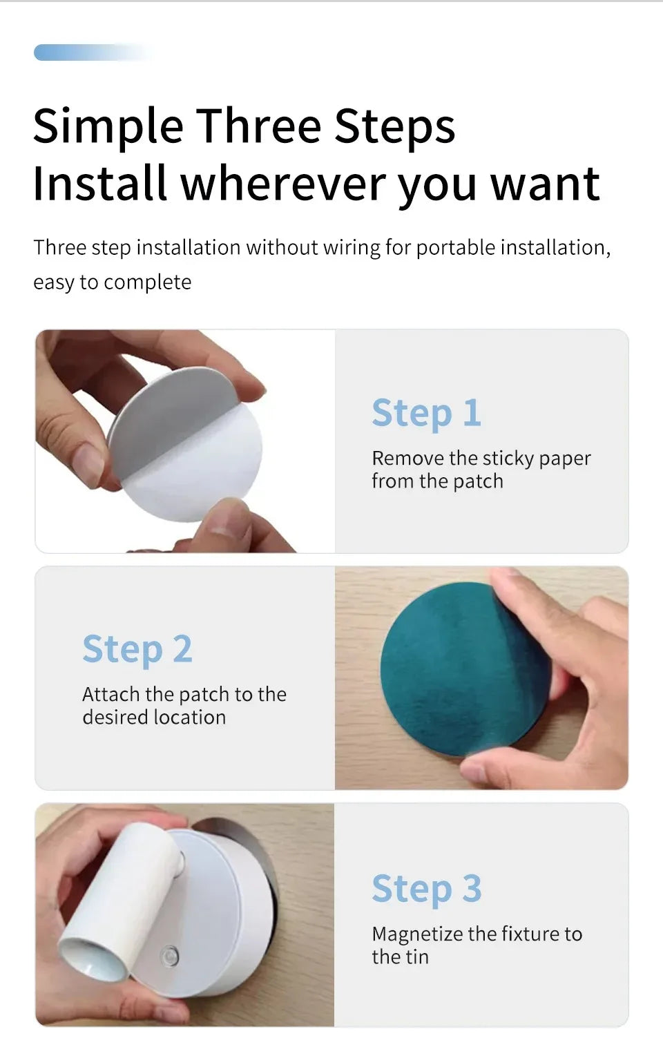 LED light magnetic USB Rechargeable Wall Light Spotlight Wireless No Punch Reading Light With Touch Switch Dimmable Bedside Lamp