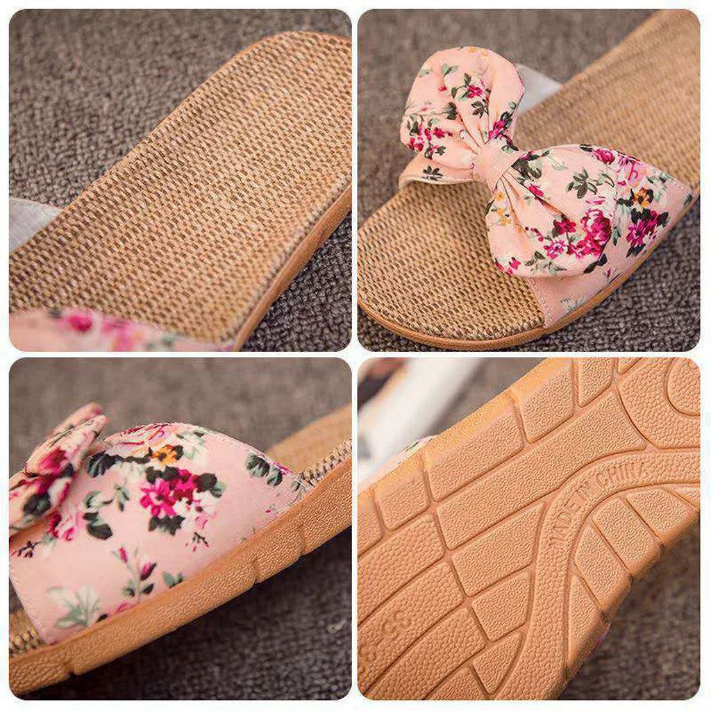 Sandalias Mujer 2024 Hot Women Female  Bowknot Flax Linen Flip Flops Beach Shoes Sandals Slipper SandáLias Femininas 여름샌들