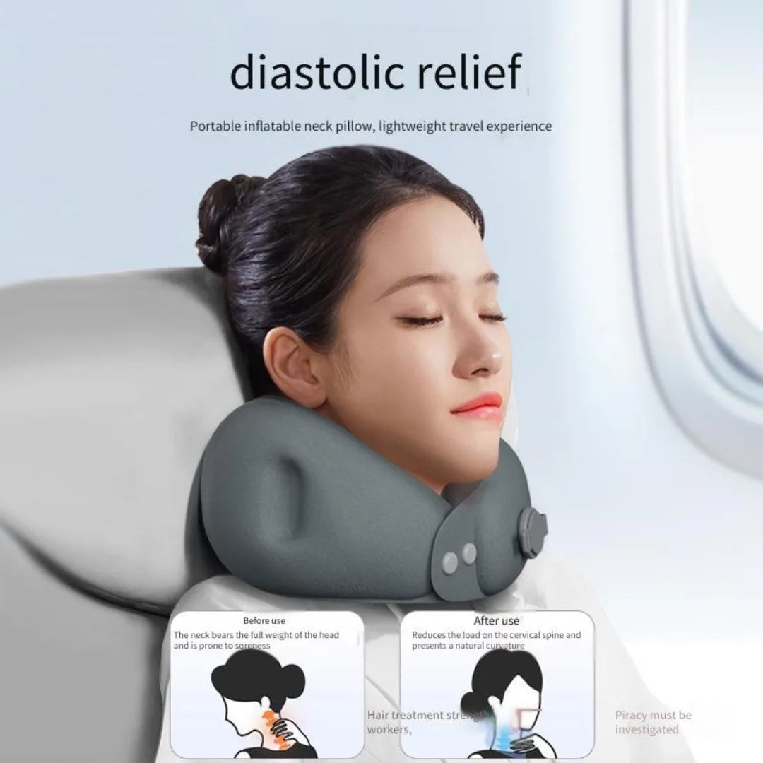 New Inflatable U-Shaped Travel Pillow For Airplane Car&Train Portable Soft Neck Pillow With Storage Bag Office Sleep Nap Pillows