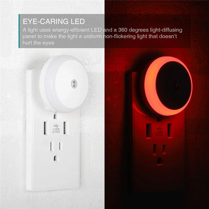 LED Night Light Smart Night Sensor Round Plug in Wall Night Lamp Bathroom Home Kitchen Hallway Staireway Bedroom Nightlight