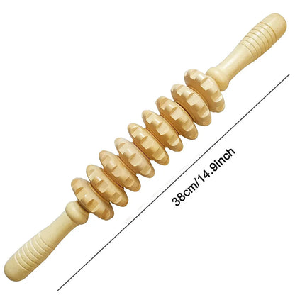 9 Rollers Curved Massager Handheld Stick Wooden Lymphatic Drainage Massage Tools for Anti-cellulit, Body Muscle Pain Relief