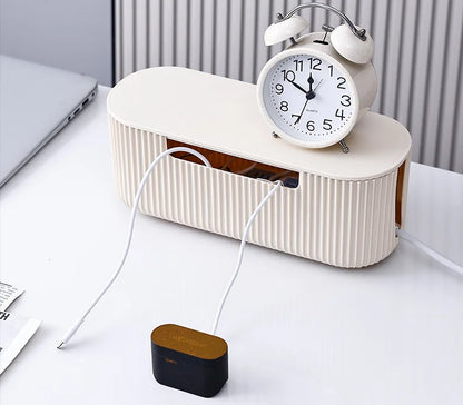 Creative Simple Wire Box Bamboo Wood Cover Cable Management Box Plug Board Storage Box Power Cord Charger Storage