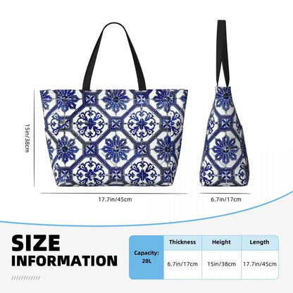 Blue And White Portuguese Tile Beach Travel Bag, Tote  Fashionable Adult Gifts Shoulder  Multi-Style Pattern